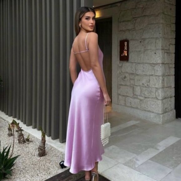 Zara Lavender Satin Effect Midi Slip Dress - Picture 2 of 7